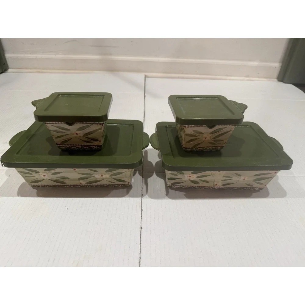 Temp-tations Old World Green 1.5 Qt Casserole Set w Lids 8pc